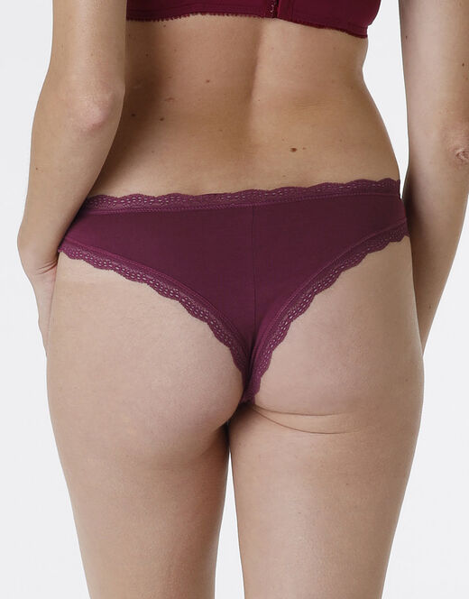 Lovable Slip Lovable Panties in cotone e pizzo elasticizzati, bordeaux Outlet