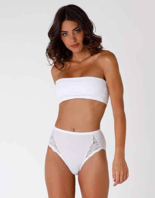 Lovable Slip midi Lovely Charme bianco in cotone elasticizzato con pizzo Promozione