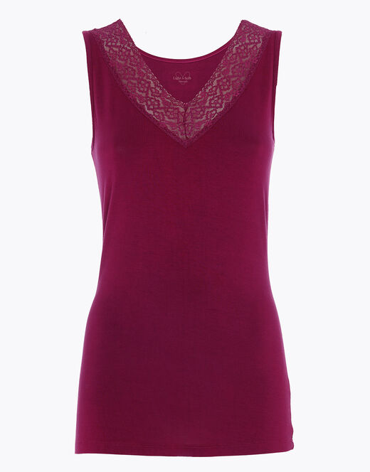 Lovable Canotta Donna Warm & Soft in Viscosa Spalla Larga con Pizzo, bordeaux Fino Al -60%
