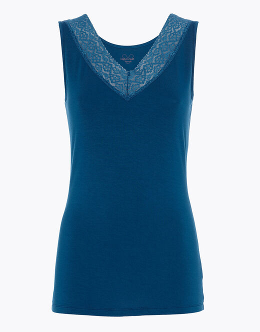 Lovable Canotta Donna Warm & Soft in Viscosa Spalla Larga con Pizzo, blu ottanio Prezzo Ridotto