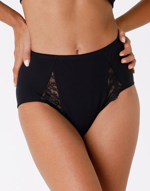 Lovable Slip maxi contenitivo Lovely Charme, nero in cotone elasticizzato con pizzo Liquidazione