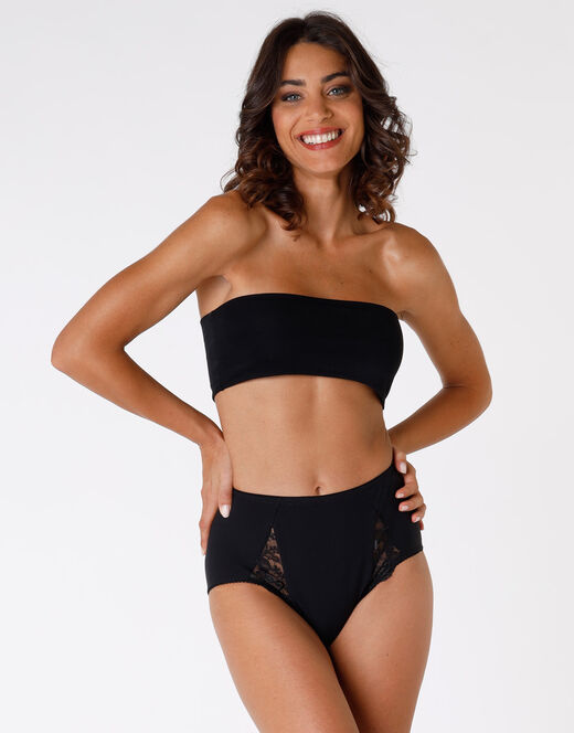 Lovable Slip maxi contenitivo Lovely Charme, nero in cotone elasticizzato con pizzo Liquidazione