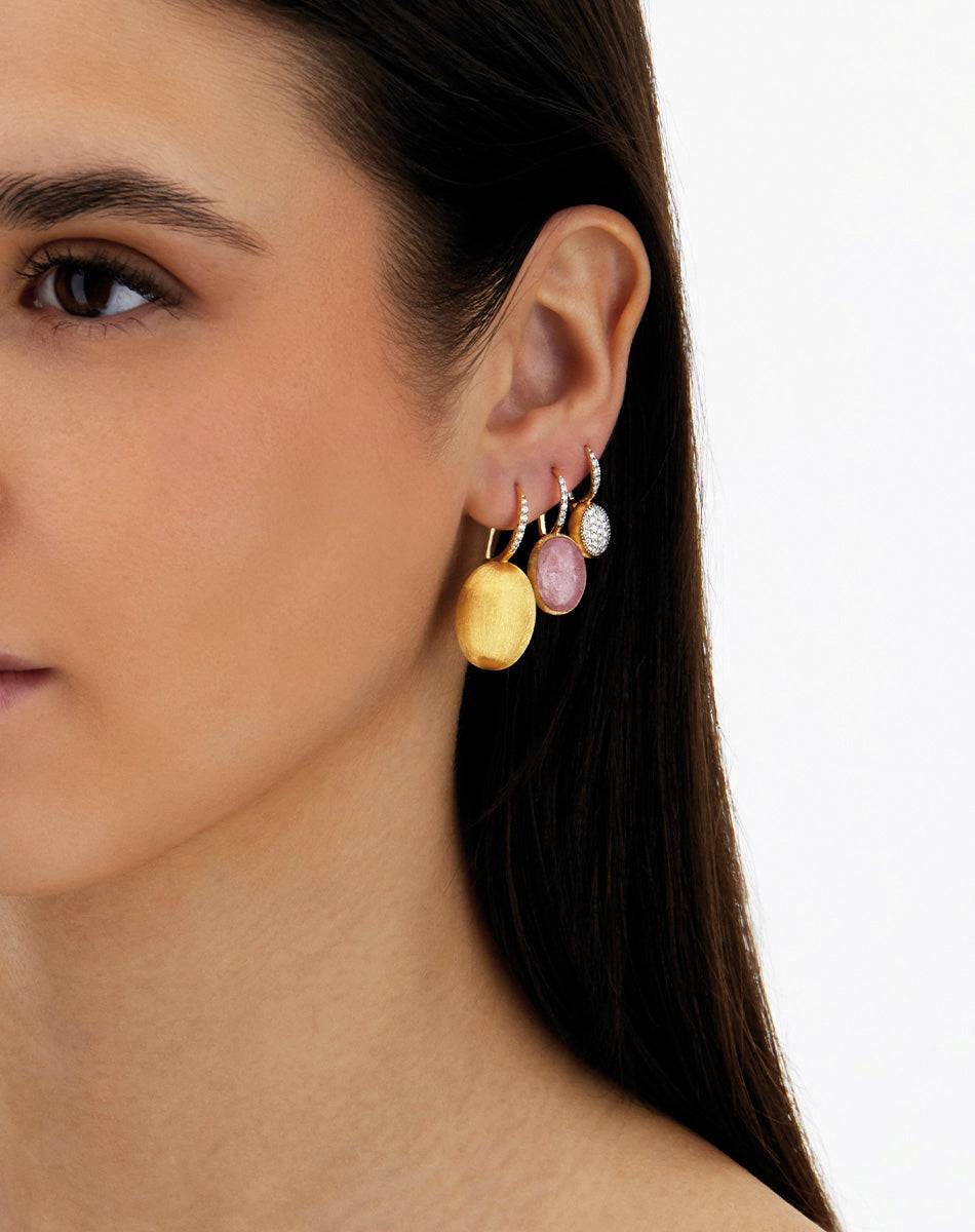Nanis Orecchini Ciliegine Rosolio "Boules" in oro inciso, diamanti, cristall – Nanis Italian Jewels Presa