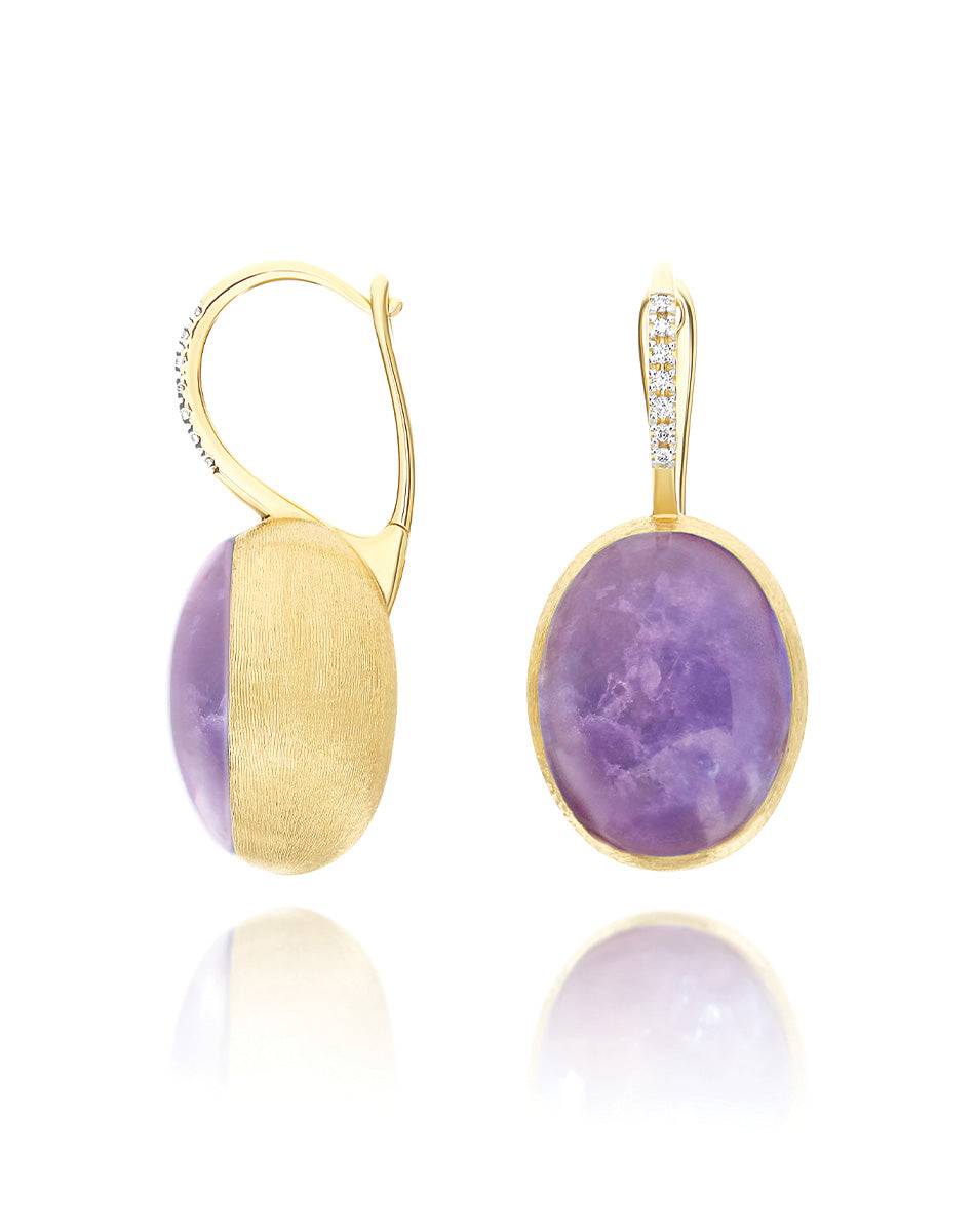 Nanis Orecchini Ciliegine Violetta "Boules" in oro inciso, diamanti, lepidol – Nanis Italian Jewels Outlet