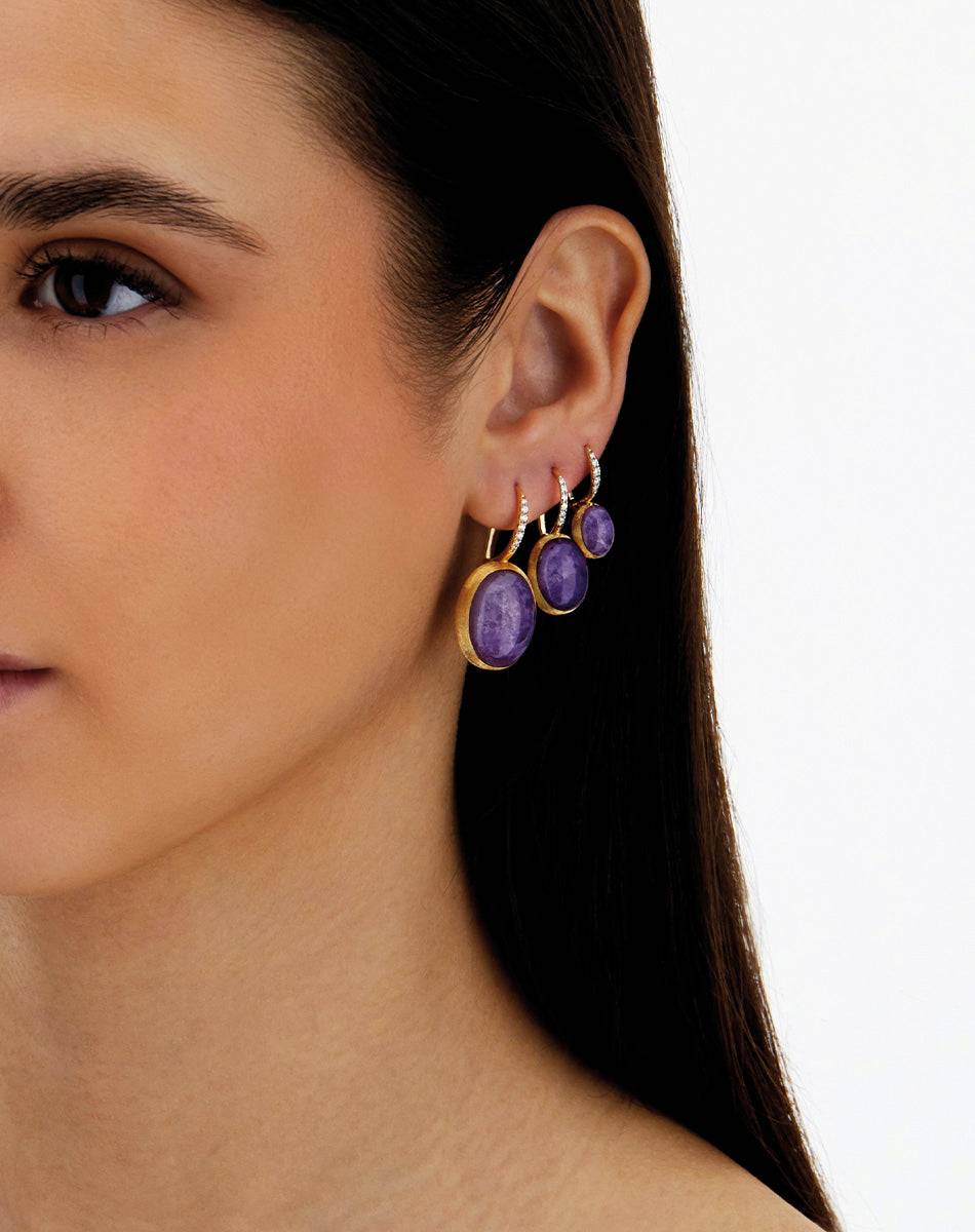 Nanis Orecchini Ciliegine Violetta "Boules" in oro inciso, diamanti, lepidol – Nanis Italian Jewels Outlet