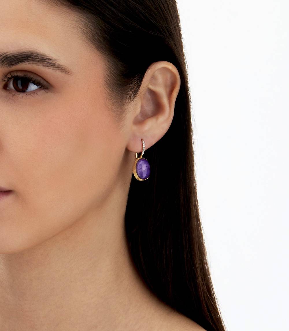 Nanis Orecchini Ciliegine Violetta "Boules" in oro inciso, diamanti, lepidol – Nanis Italian Jewels In Vendita
