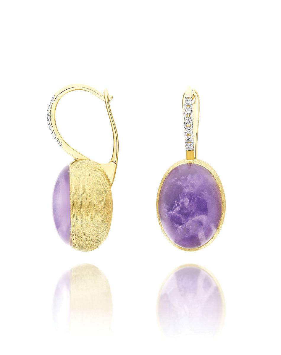 Nanis Orecchini Ciliegine Violetta "Boules" in oro inciso, diamanti, lepidol – Nanis Italian Jewels In Vendita