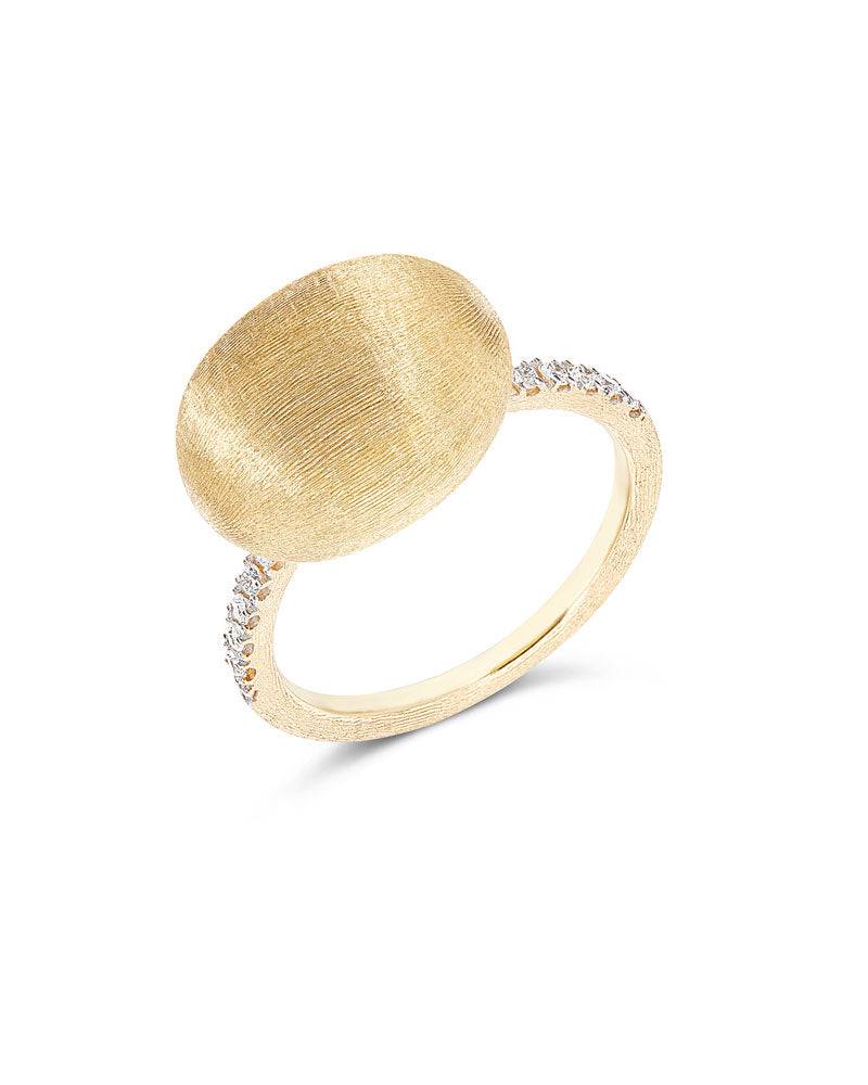 Nanis Anello "DANCING ÉLITE" con boule in oro incisa a mano e pavé di diaman – Nanis Italian Jewels Nuovo