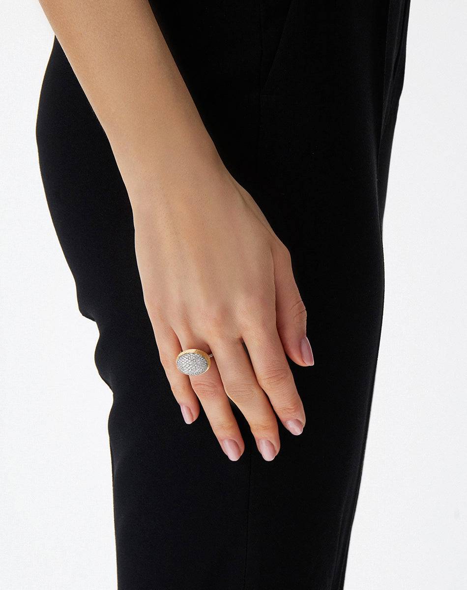 Nanis Anello "Boules" in oro inciso e pavè di diamanti (grande) – Nanis Italian Jewels Moda