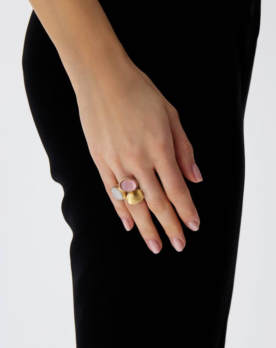 Nanis Anello "Boules" in oro inciso e pavè di diamanti (grande) – Nanis Italian Jewels Moda