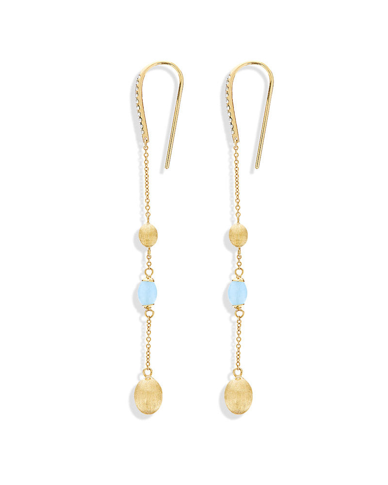 Nanis Orecchini "DANCING AZURE" pendenti per tutti i giorni in oro e acquama – Nanis Italian Jewels Pezzi Unici