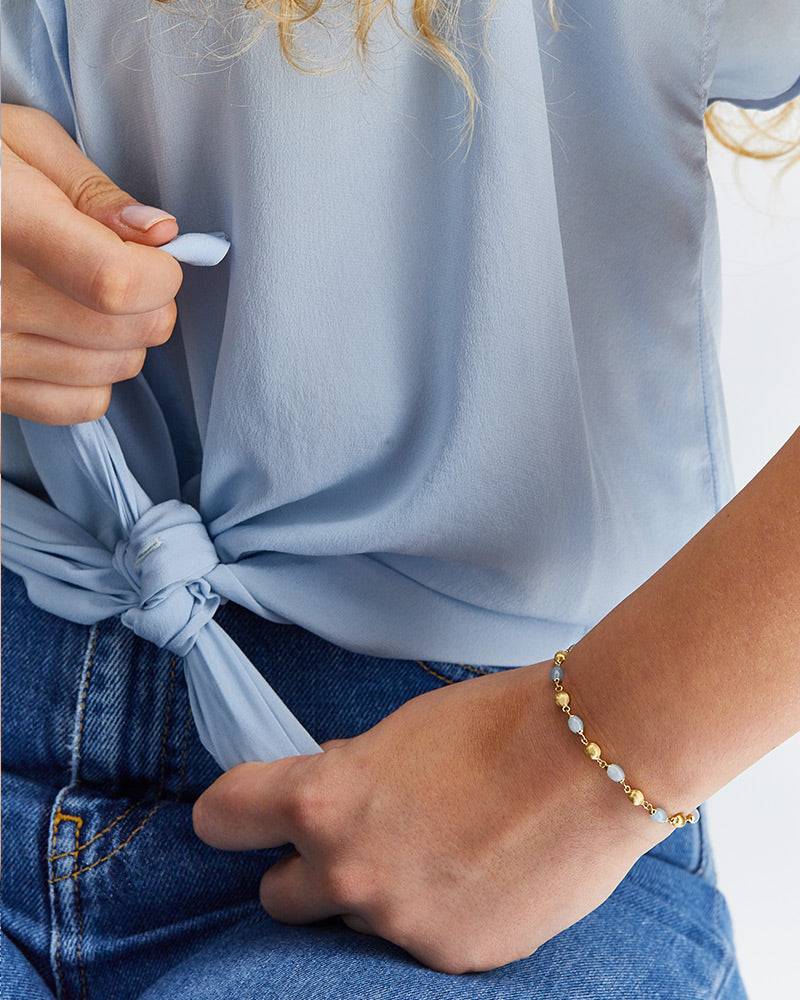 Nanis Bracciale "DANCING AZURE" casual in oro e acquamarina – Nanis Italian Jewels Soddisfazione Garantita