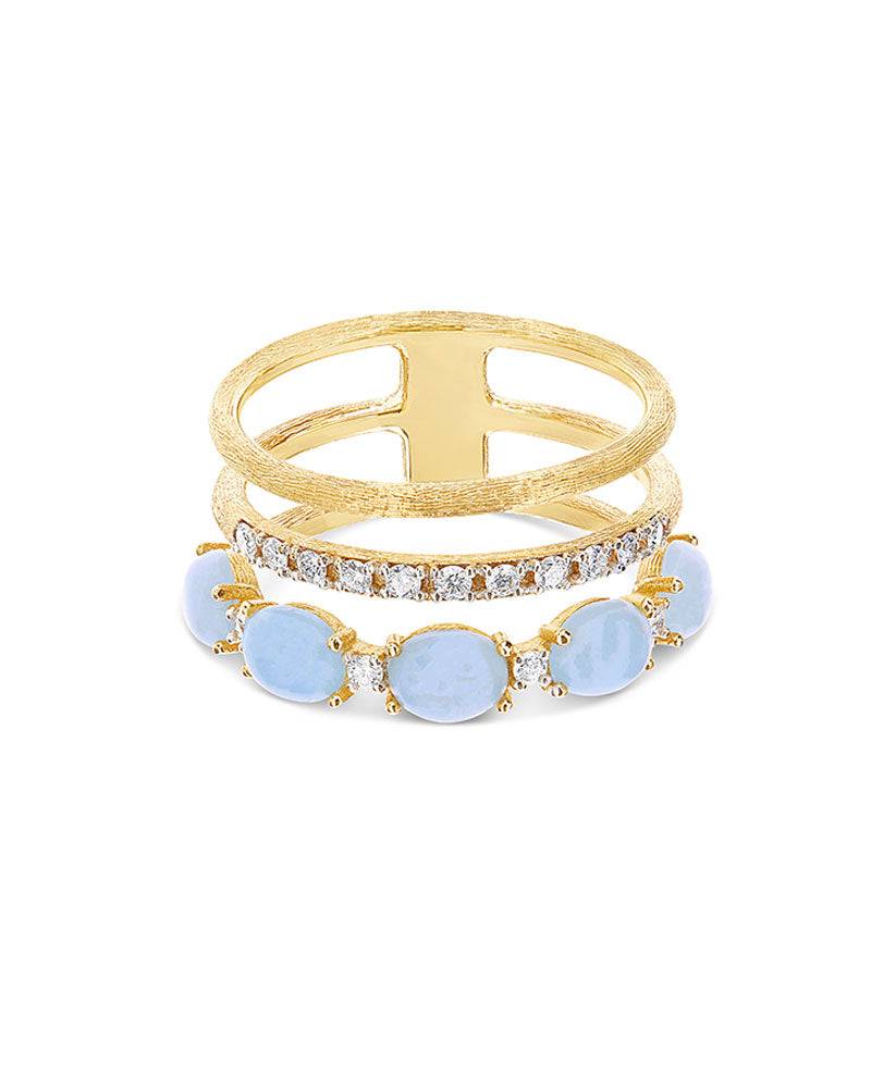 Nanis Anello "DANCING AZURE" a tripla fascia in oro, diamanti e acquamarina – Nanis Italian Jewels Convenienza