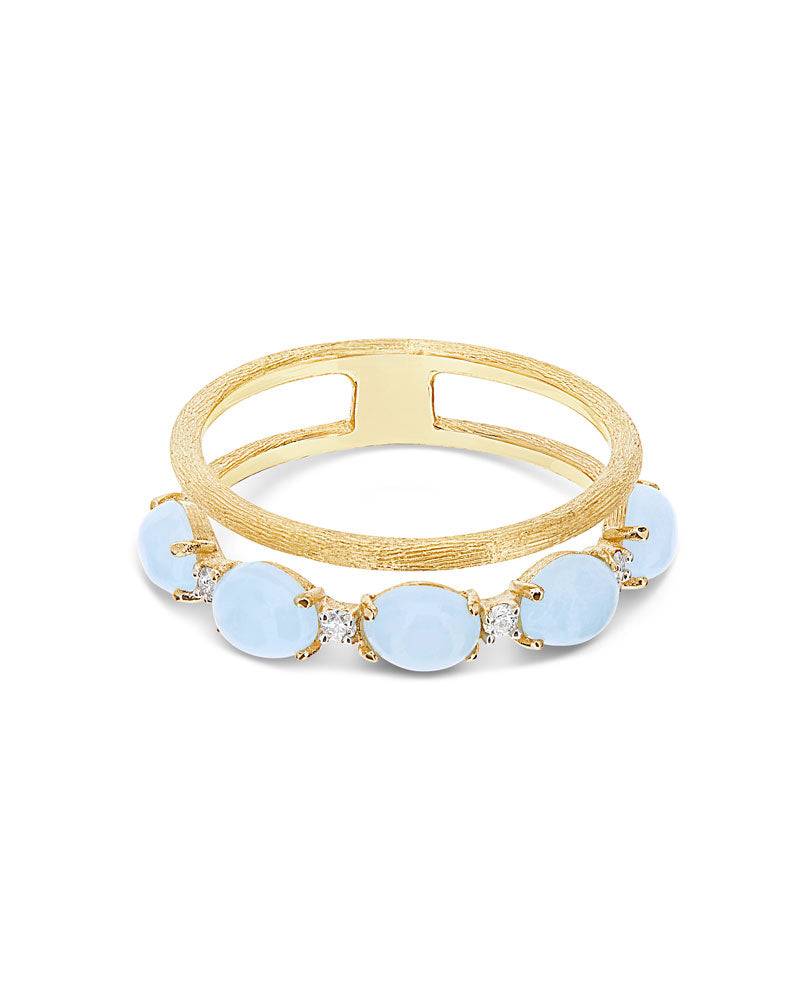 Nanis Anello "DANCING AZURE" a doppia fascia in oro, diamanti e acquamarina – Nanis Italian Jewels Novità