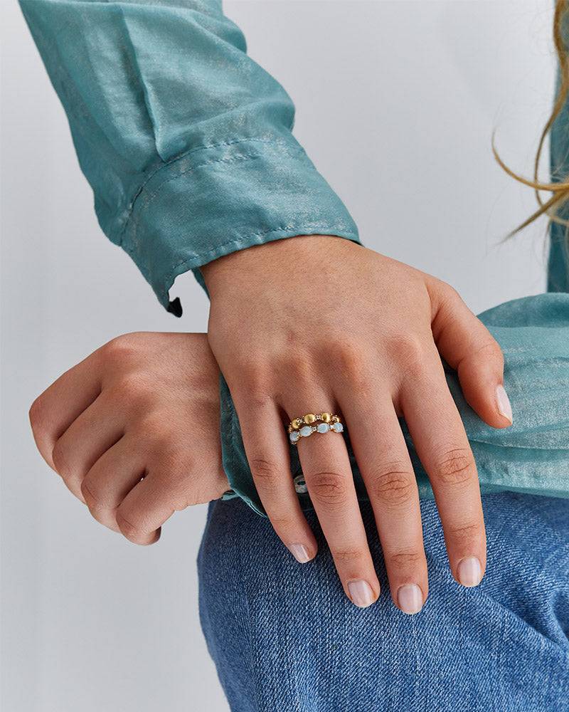 Nanis Anello "DANCING AZURE" con boules in oro, diamanti e acquamarina – Nanis Italian Jewels Presa