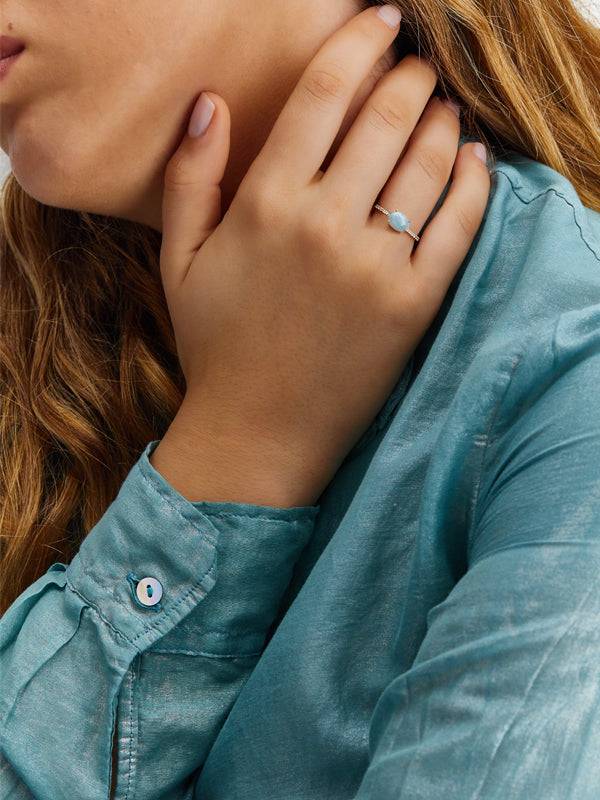 Nanis Anello "DANCING AZURE" impilabile in oro, diamanti e acquamarina (medi – Nanis Italian Jewels Offerta