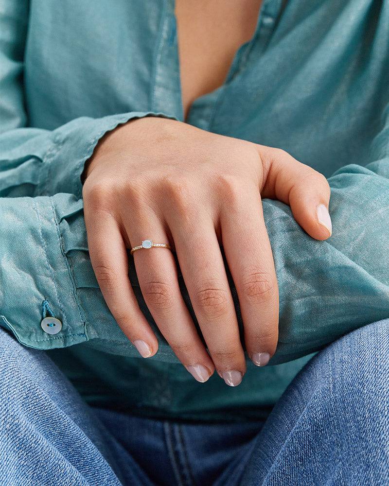 Nanis Anello "DANCING AZURE" impilabile in oro, diamanti e acquamarina (picc – Nanis Italian Jewels Economico