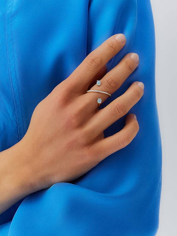 Nanis Anello ad incrocio "DANCING AZURE" in oro, diamanti e acquamarina – Nanis Italian Jewels Online