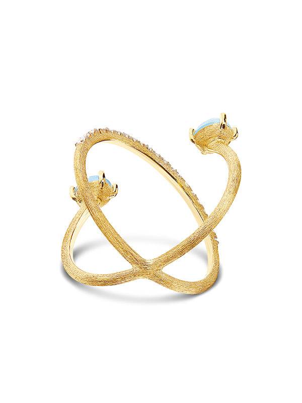 Nanis Anello ad incrocio "DANCING AZURE" in oro, diamanti e acquamarina – Nanis Italian Jewels Online