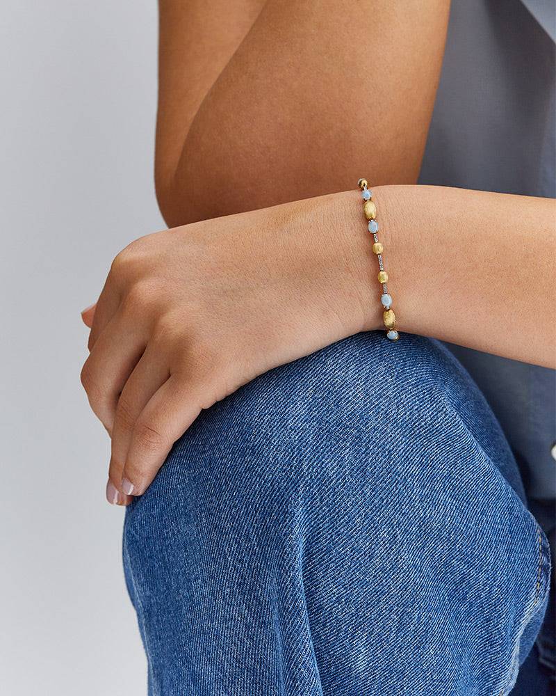 Nanis Bracciale tennis "DANCING AZURE" in oro, diamanti e acquamarina – Nanis Italian Jewels Outlet