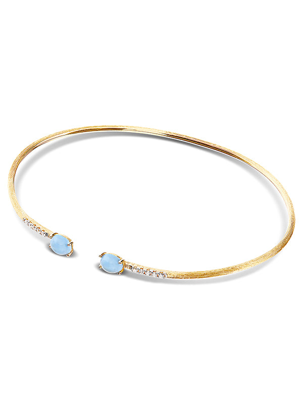 Nanis Bracciale a schiava "DANCING AZURE" inciso a mano in oro, diamanti e a – Nanis Italian Jewels In Vendita