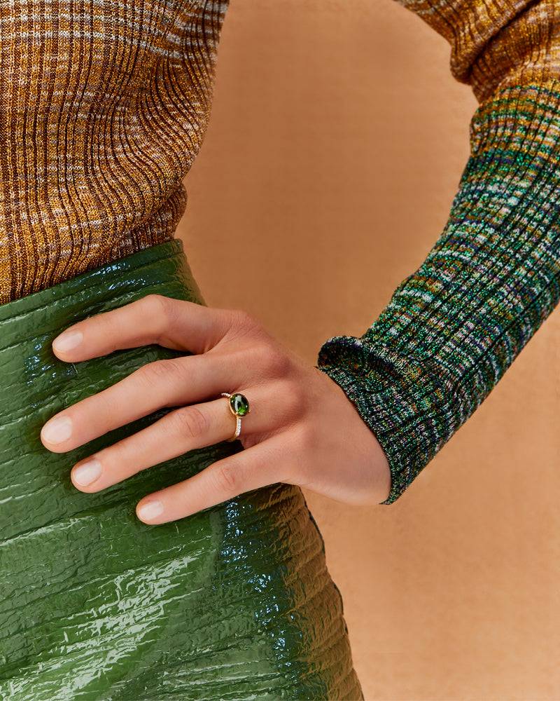 Nanis Anello "DANCING TOURMALINES" in oro, diamanti e tormalina verde (grand – Nanis Italian Jewels Vendita