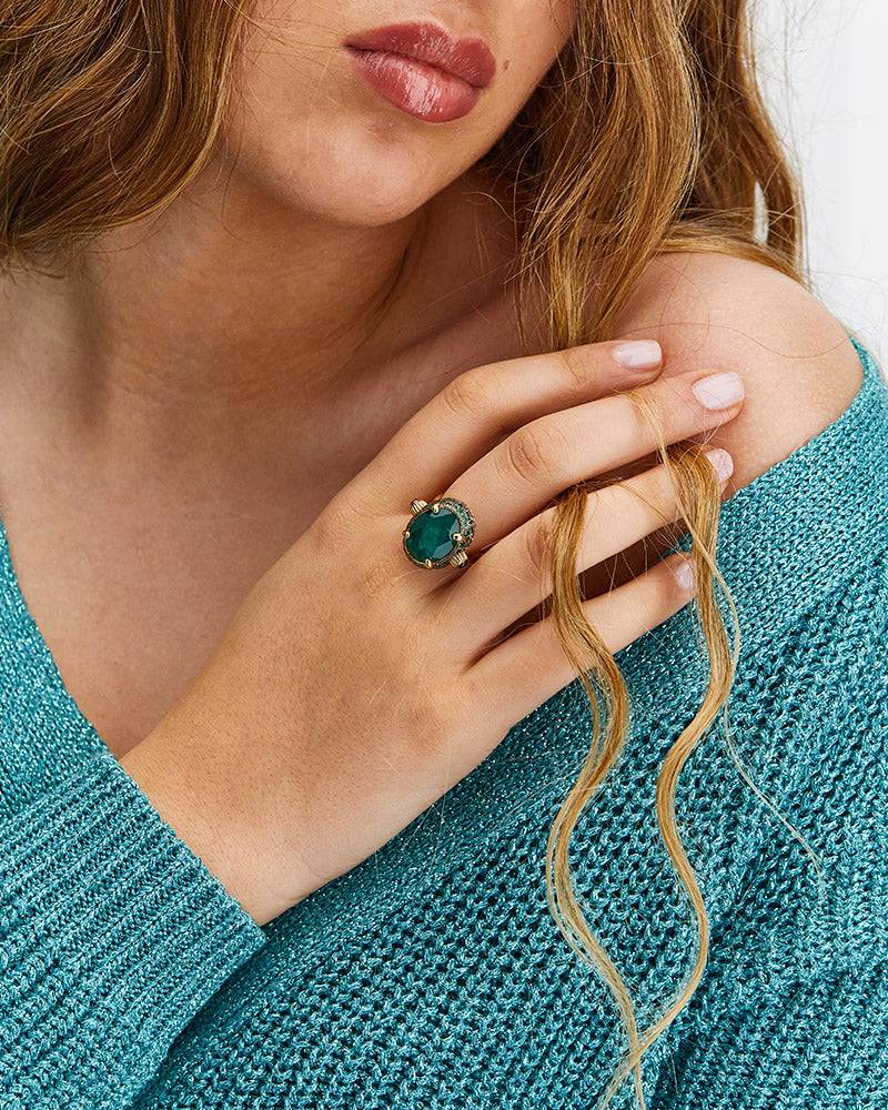 Nanis Anello "DANCING REVERSE" double face in oro, diamanti, tsavorite, amet – Nanis Italian Jewels Italia