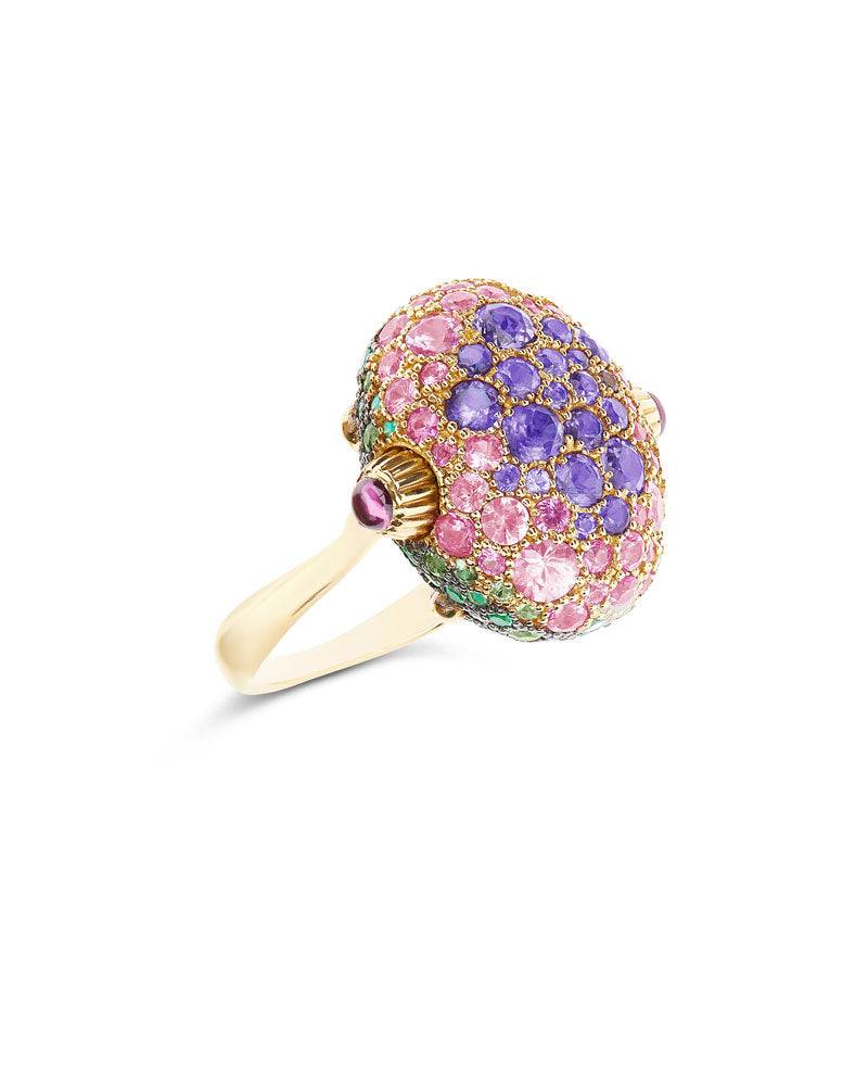 Nanis Anello "DANCING REVERSE" double face in oro, diamanti, tsavorite, amet – Nanis Italian Jewels Italia