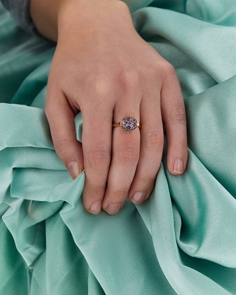 Nanis Anello "DANCING REVERSE" double face in oro, diamanti, tsavorite, amet – Nanis Italian Jewels In Linea