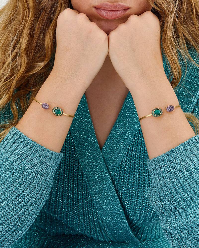 Nanis Bracciale a schiava "DANCING REVERSE" in oro, diamanti, tsavorite, ame – Nanis Italian Jewels Nuovo
