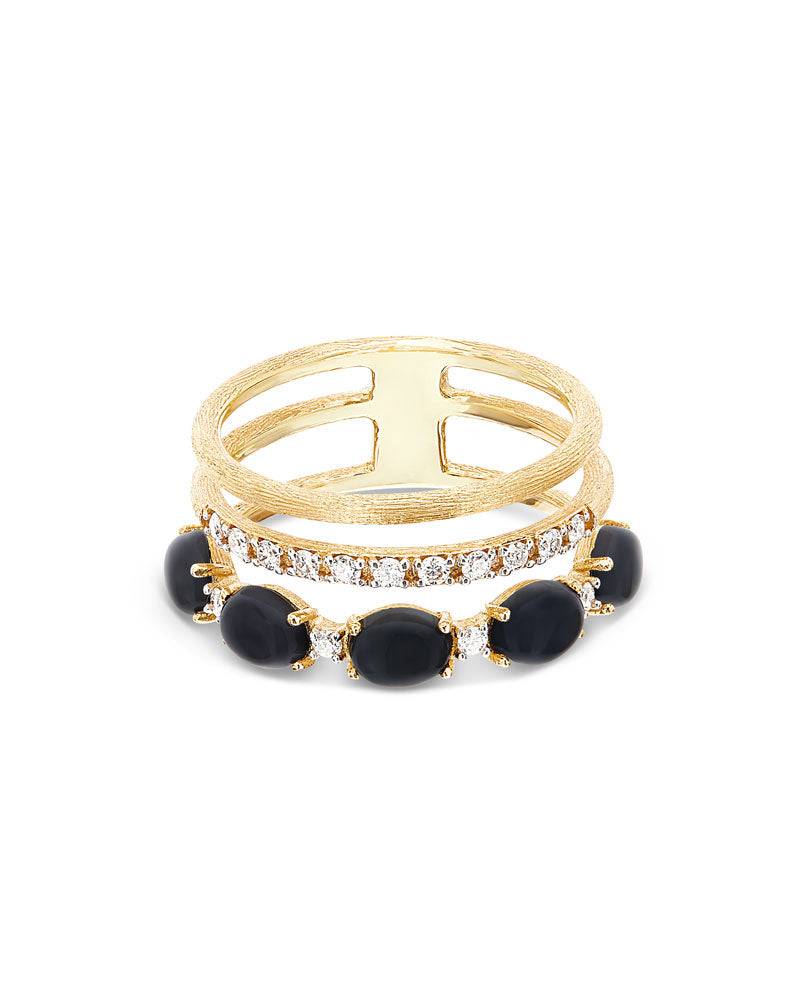 Nanis Anello "DANCING MYSTERY BLACK" a tripla fascia, in oro, pavé di diaman – Nanis Italian Jewels Online