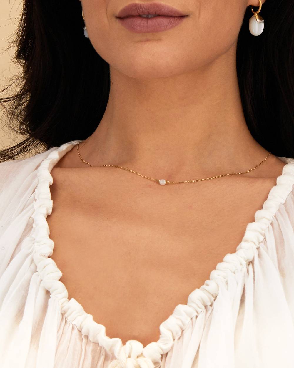 Nanis Collana "WHITE DESERT" in oro e pietra di luna (corta) – Nanis Italian Jewels Negozio