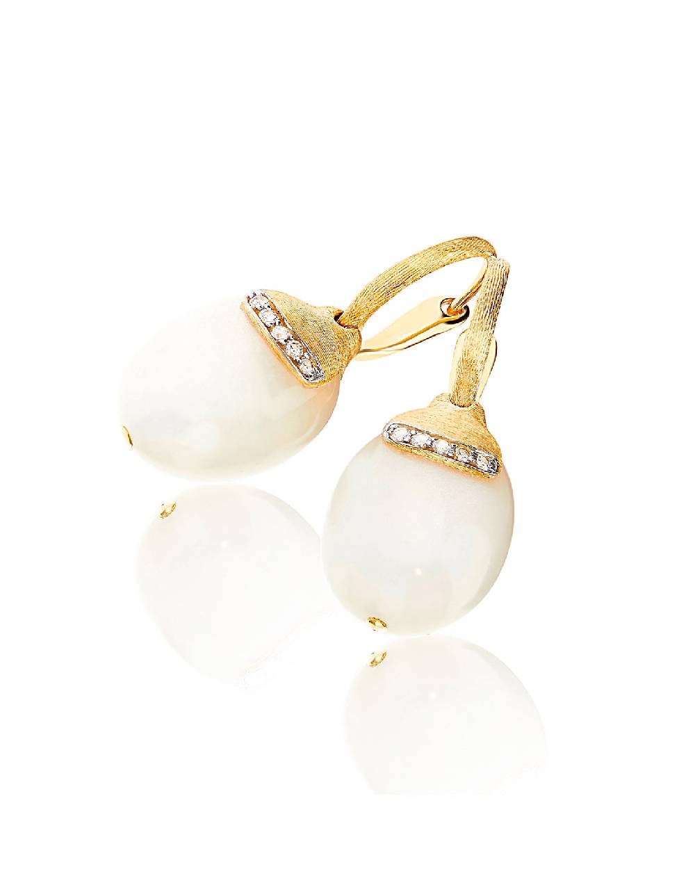 Nanis Orecchini ciliegine "WHITE DESERT" pendenti in oro, pietra di luna e d – Nanis Italian Jewels Nuova