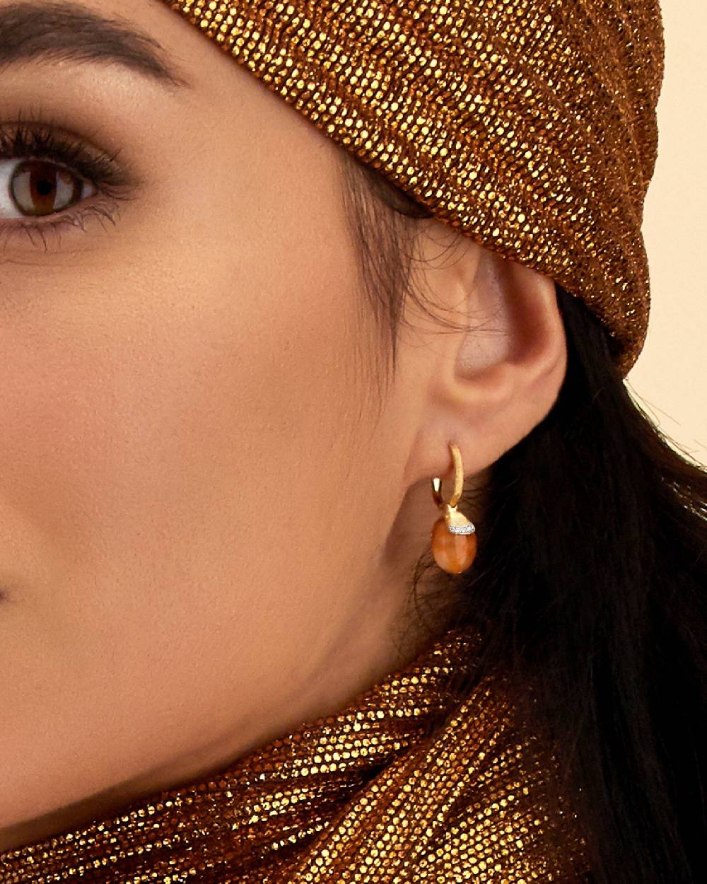 Nanis Orecchini ciliegine "PETRA" pendenti in oro, avventurina arancione e d – Nanis Italian Jewels Pezzi Unici