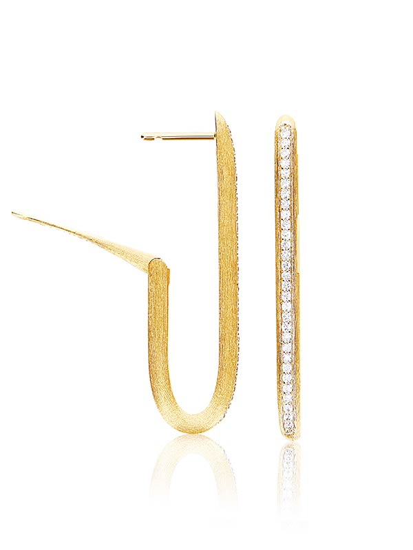 Nanis Orecchini a cerchio "LIBERA" squadrati grandi in oro e diamanti – Nanis Italian Jewels Presa