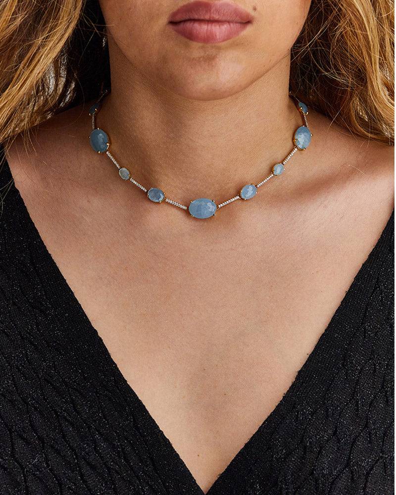 Nanis Collana girocollo "ARIA" in oro, acquamarina e barrette di diamanti – Nanis Italian Jewels In Linea
