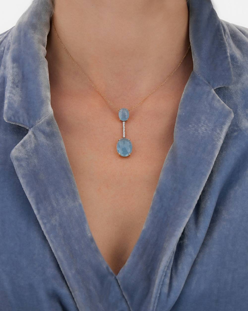 Nanis Collana "IPANEMA" con pendente in acquamarina e barretta in diamanti – Nanis Italian Jewels Promozione