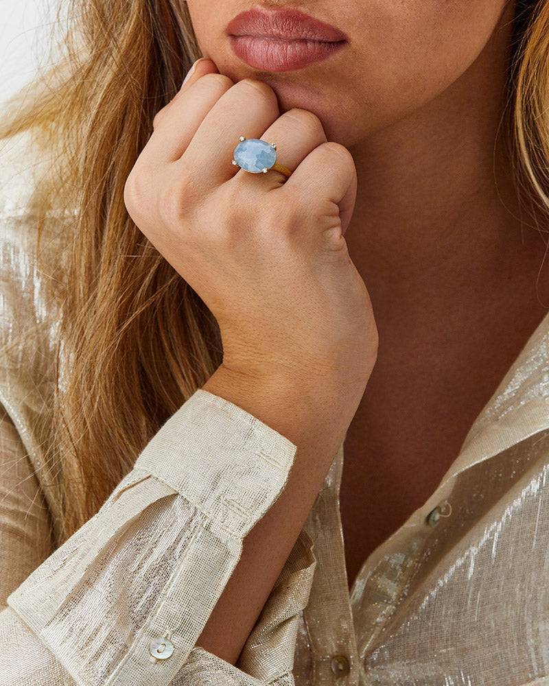 Nanis Anello "IPANEMA" in oro, acquamarina e dettagli di diamanti (grande) – Nanis Italian Jewels Qualità Garantita