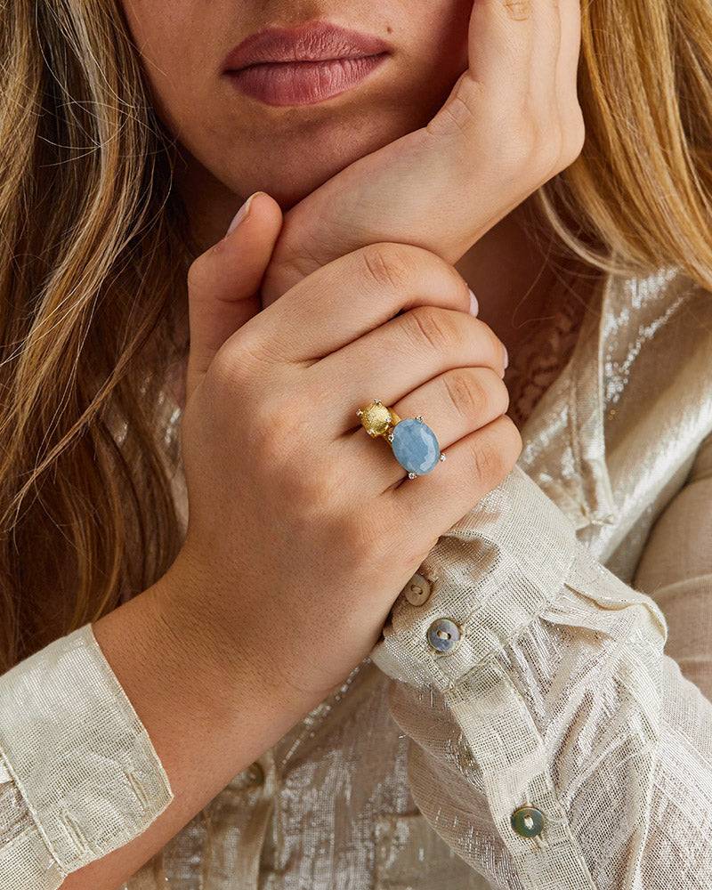 Nanis Anello "IPANEMA" in oro, acquamarina e dettagli di diamanti (grande) – Nanis Italian Jewels Qualità Garantita