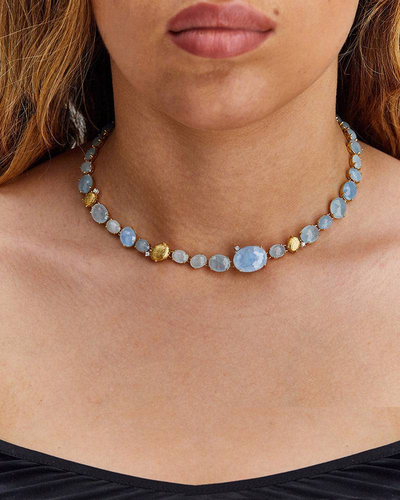 Nanis Collana girocollo "IPANEMA" in oro, acquamarina e diamanti – Nanis Italian Jewels Negozi Online