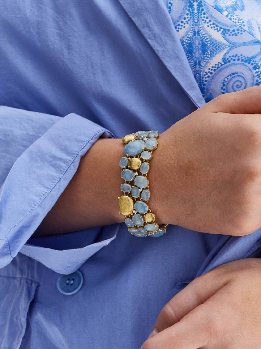 Nanis Bracciale "IPANEMA" a fascia in oro, acquamarina e diamanti – Nanis Italian Jewels Promozione Limitata