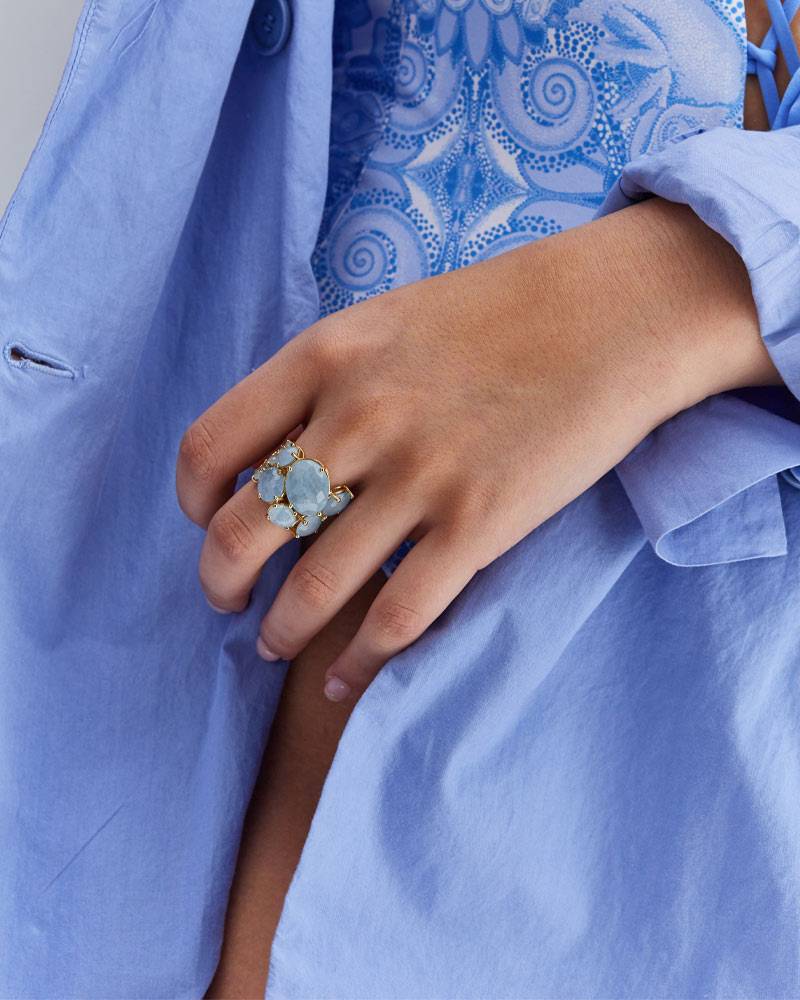 Nanis Anello "IPANEMA" a fascia in oro e acquamarina – Nanis Italian Jewels Affare Del Giorno