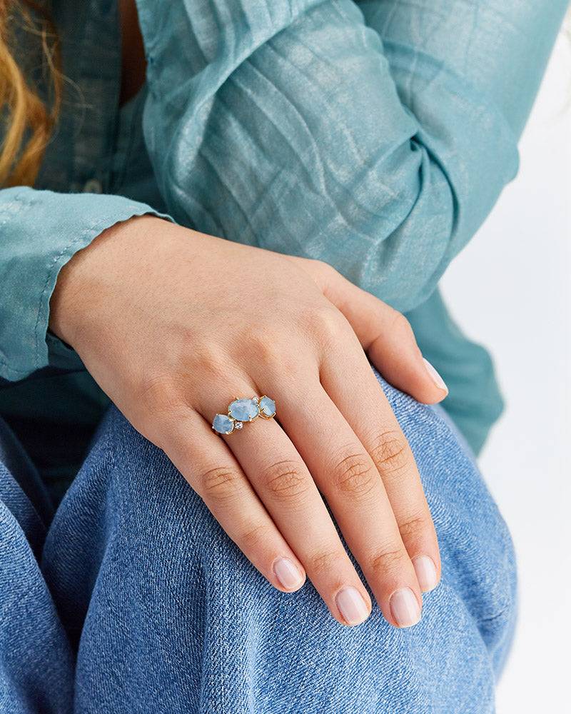 Nanis Anello "IPANEMA" in oro, acquamarina e dettagli di diamanti – Nanis Italian Jewels Prezzo Ridotto