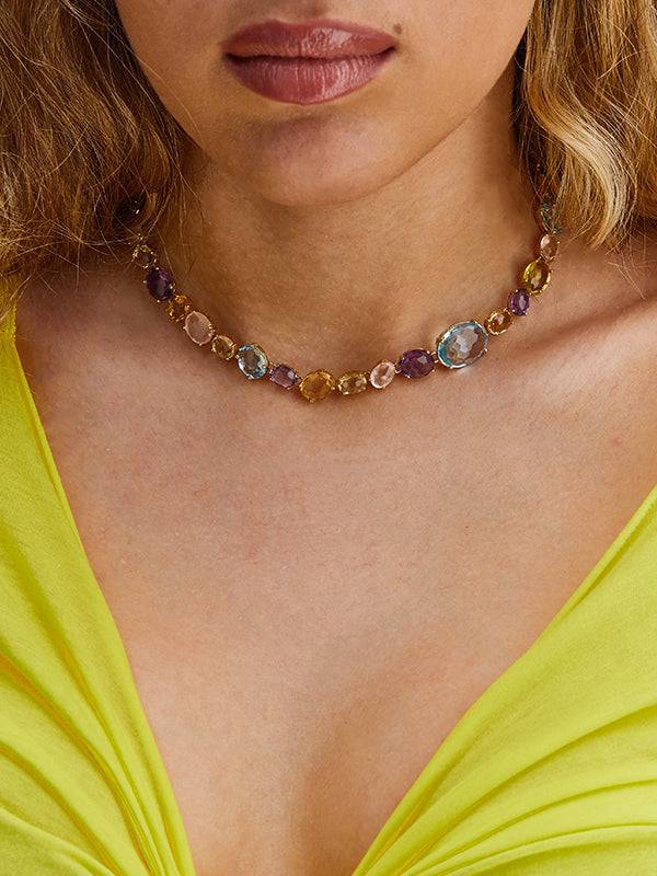 Nanis Collana girocollo "IPANEMA" in oro, ametista, quarzo e topazio blu – Nanis Italian Jewels Sottocosto