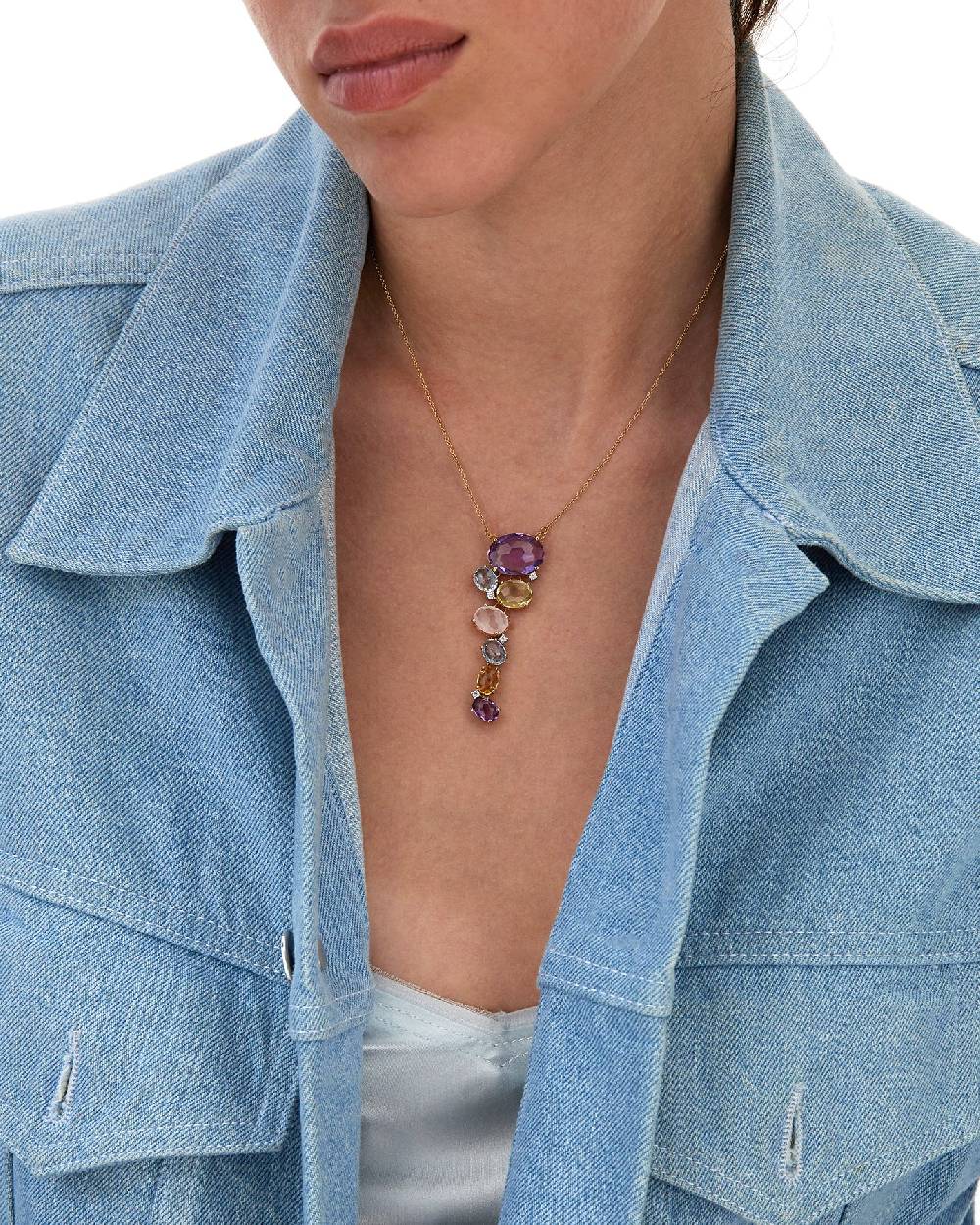 Nanis Collana "IPANEMA"con pendente in oro, ametista, topazio blu, quarzo e – Nanis Italian Jewels Convenienza