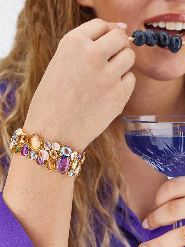 Nanis Bracciale "IPANEMA" a fascia in oro, ametista, topazio blu, quarzo e d – Nanis Italian Jewels Presa