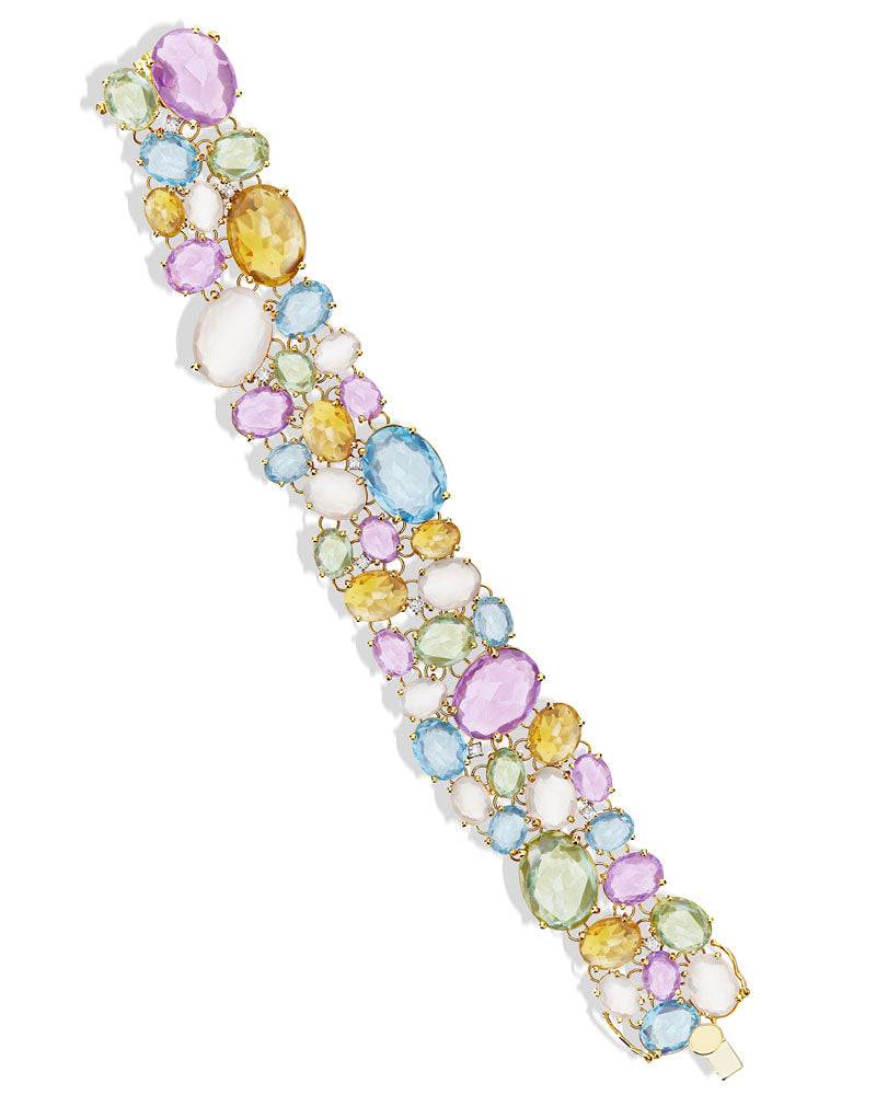 Nanis Bracciale "IPANEMA" a fascia in oro, ametista, topazio blu, quarzo e d – Nanis Italian Jewels Presa