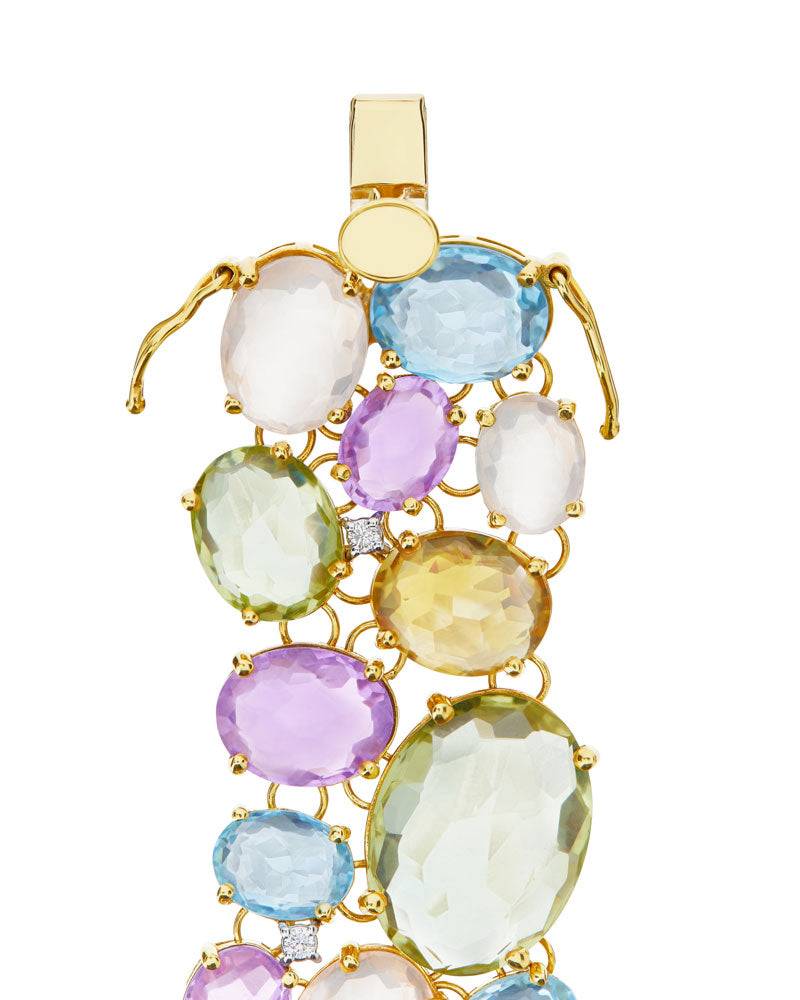 Nanis Bracciale "IPANEMA" a fascia in oro, ametista, topazio blu, quarzo e d – Nanis Italian Jewels Presa