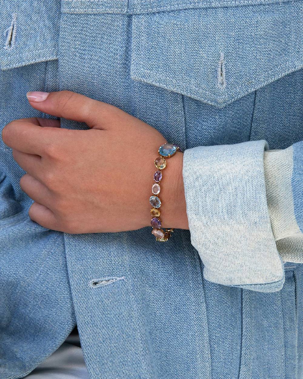 Nanis Bracciale "IPANEMA" in oro, topazio blu, ametista e quarzo – Nanis Italian Jewels Sconto