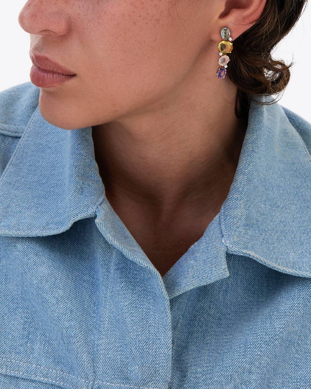 Nanis Orecchini "IPANEMA" pendenti in oro, ametista, topazio blu, quarzo e d – Nanis Italian Jewels Offerta